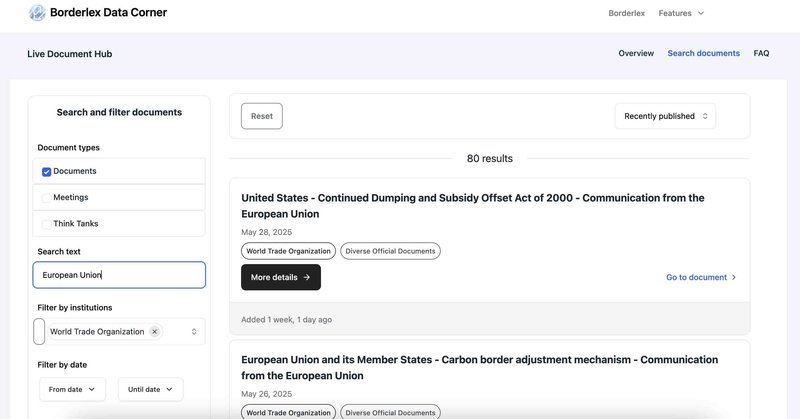 Screenshot of the document hub's user interface.